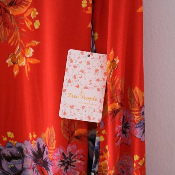 NEW Free People 2 AM Red Floral Long Sleeve Mini Dress - Picture 6 of 7